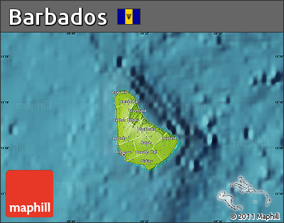 Physical Map of Barbados, single color outside, satellite sea