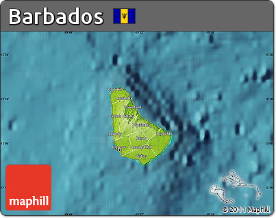Physical Map of Barbados, single color outside, satellite sea