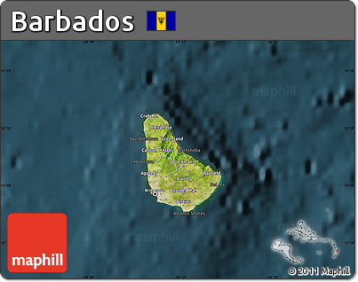 Satellite Map of Barbados, darken
