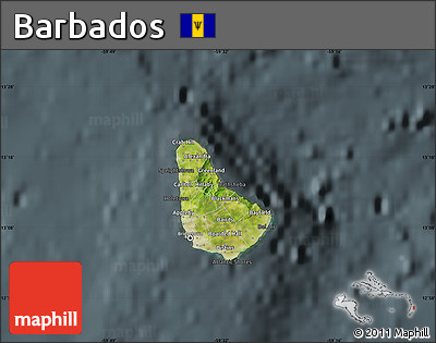 Satellite Map of Barbados, darken, semi-desaturated