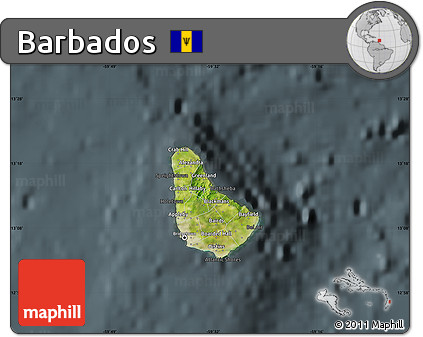 Satellite Map of Barbados, darken, semi-desaturated