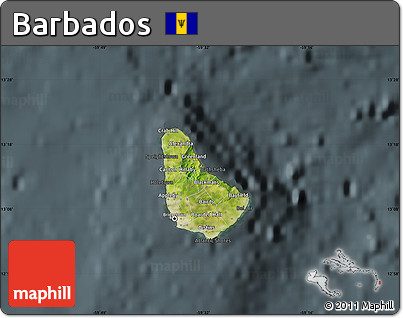 Satellite Map of Barbados, darken, semi-desaturated