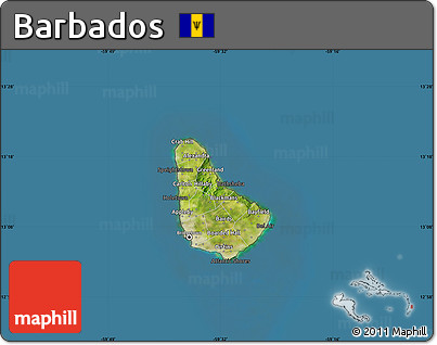 Satellite Map of Barbados, darken, semi-desaturated, land only