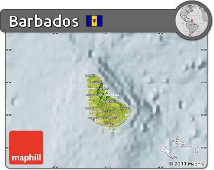 Satellite Map of Barbados, lighten