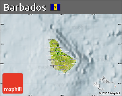 Satellite Map of Barbados, lighten