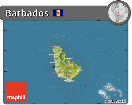 Satellite Map of Barbados, lighten, land only