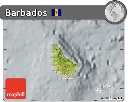 Satellite Map of Barbados, lighten, semi-desaturated