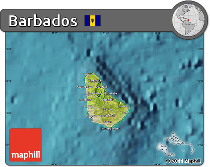 Satellite Map of Barbados, shaded relief outside, satellite sea