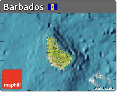 Satellite Map of Barbados, shaded relief outside, satellite sea