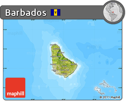 Satellite Map of Barbados, single color outside, bathymetry sea