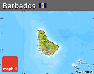 Satellite Map of Barbados, single color outside, bathymetry sea