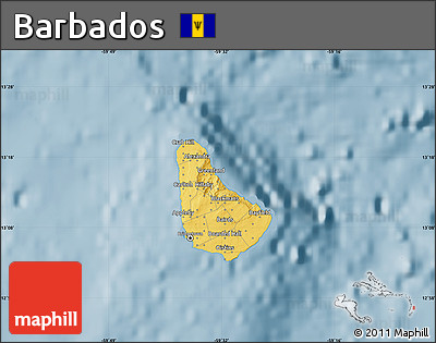 Savanna Style Map of Barbados, single color outside