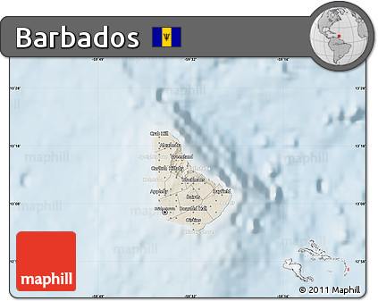 Shaded Relief Map of Barbados, lighten