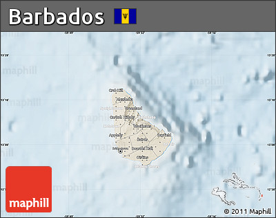 Shaded Relief Map of Barbados, lighten
