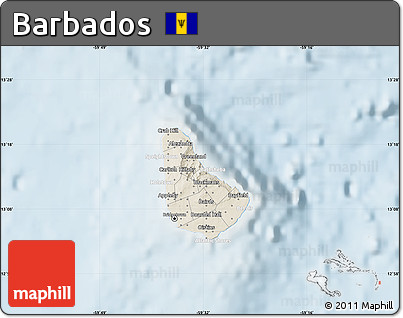 Shaded Relief Map of Barbados, lighten