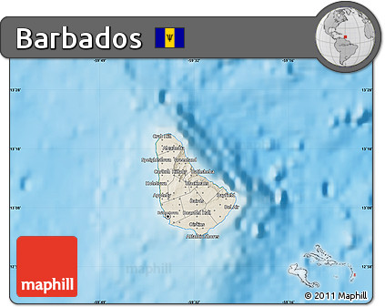 Shaded Relief Map of Barbados, satellite outside, shaded relief sea