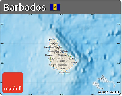Shaded Relief Map of Barbados, satellite outside, shaded relief sea