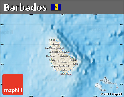 Shaded Relief Map of Barbados, satellite outside, shaded relief sea