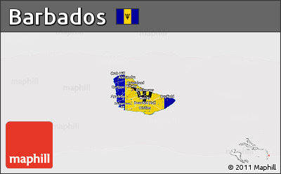Flag Panoramic Map of Barbados, flag centered