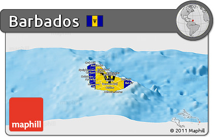 Flag Panoramic Map of Barbados, physical outside, flag centered