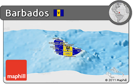 Flag Panoramic Map of Barbados, shaded relief outside