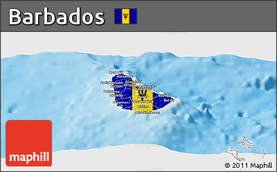 Flag Panoramic Map of Barbados, shaded relief outside