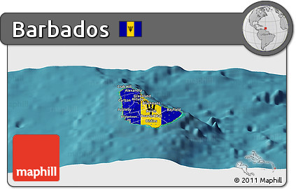 Flag Panoramic Map of Barbados, single color outside, satellite sea