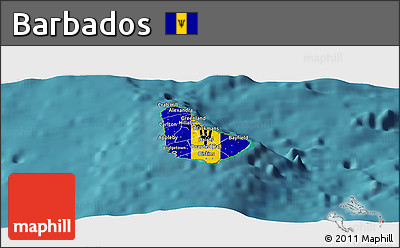 Flag Panoramic Map of Barbados, single color outside, satellite sea