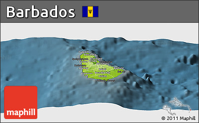 Physical Panoramic Map of Barbados, darken