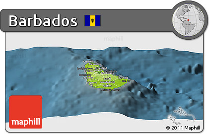 Physical Panoramic Map of Barbados, darken