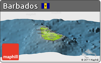 Physical Panoramic Map of Barbados, darken