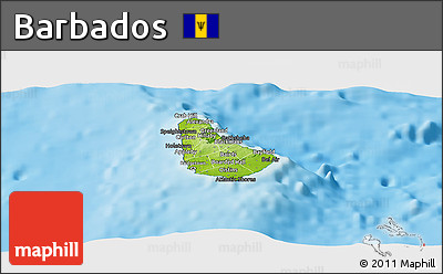 Physical Panoramic Map of Barbados, darken, semi-desaturated, land only