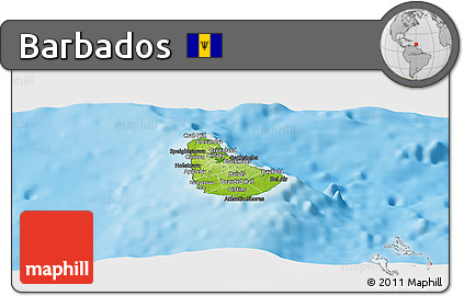 Physical Panoramic Map of Barbados, darken, semi-desaturated, land only