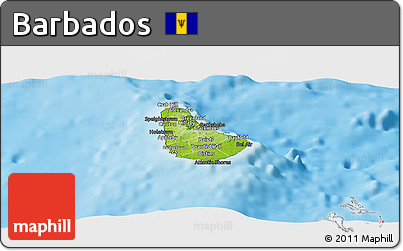 Physical Panoramic Map of Barbados, darken, semi-desaturated, land only