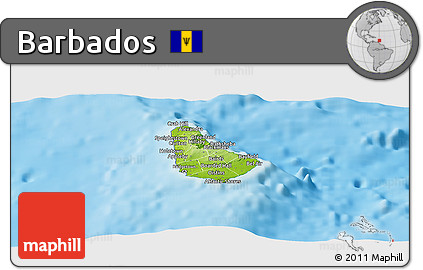 Physical Panoramic Map of Barbados, desaturated, land only