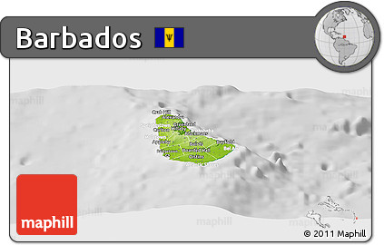 Physical Panoramic Map of Barbados, lighten, desaturated