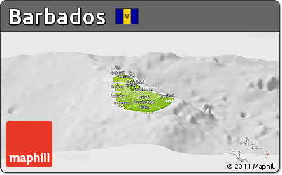 Physical Panoramic Map of Barbados, lighten, desaturated