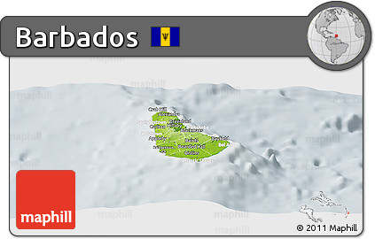 Physical Panoramic Map of Barbados, lighten, semi-desaturated
