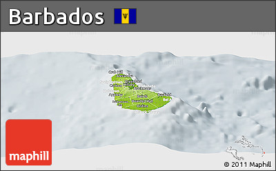 Physical Panoramic Map of Barbados, lighten, semi-desaturated
