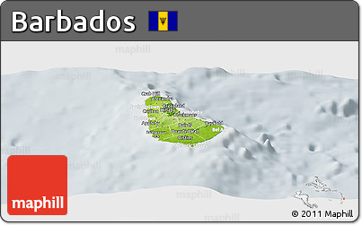 Physical Panoramic Map of Barbados, lighten, semi-desaturated