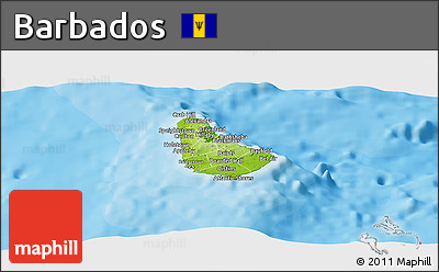 Physical Panoramic Map of Barbados, political shades outside