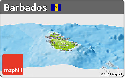 Physical Panoramic Map of Barbados, political shades outside