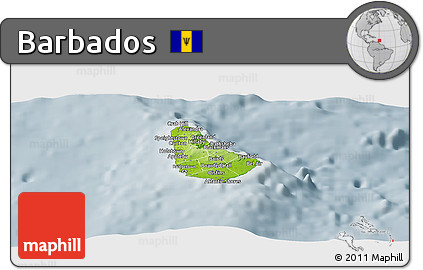Physical Panoramic Map of Barbados, semi-desaturated