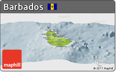 Physical Panoramic Map of Barbados, semi-desaturated