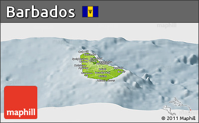 Physical Panoramic Map of Barbados, semi-desaturated