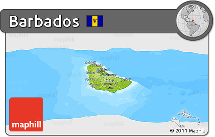 Physical Panoramic Map of Barbados, single color outside, bathymetry sea