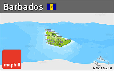 Physical Panoramic Map of Barbados, single color outside, bathymetry sea
