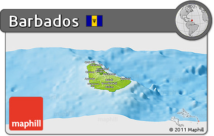 Physical Panoramic Map of Barbados, single color outside