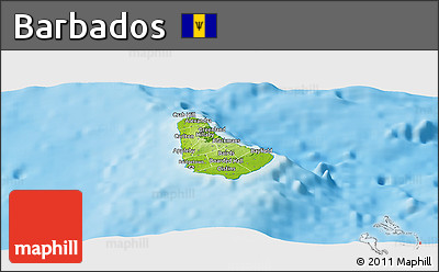 Physical Panoramic Map of Barbados, single color outside