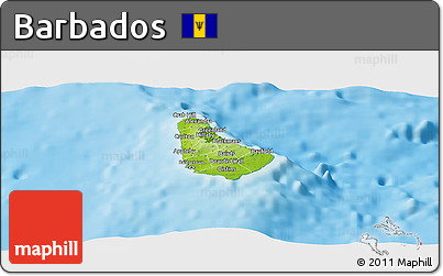 Physical Panoramic Map of Barbados, single color outside